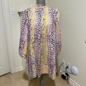 Ganni Designer Women Dress in Pink, Yellow, and Black Animal Print